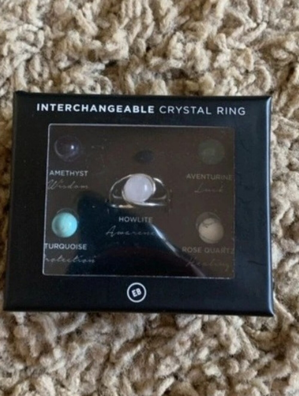 Earthbound Boho Hippie Interchangeable Crystal Gemstone Ring Set Size 7 NEW